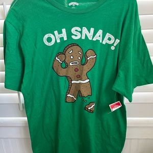 HOLIDAY TIME MENS LARGE GREEN “Oh Snap” CHRISTMAS SHORT SLEEVE TEE SHIRT